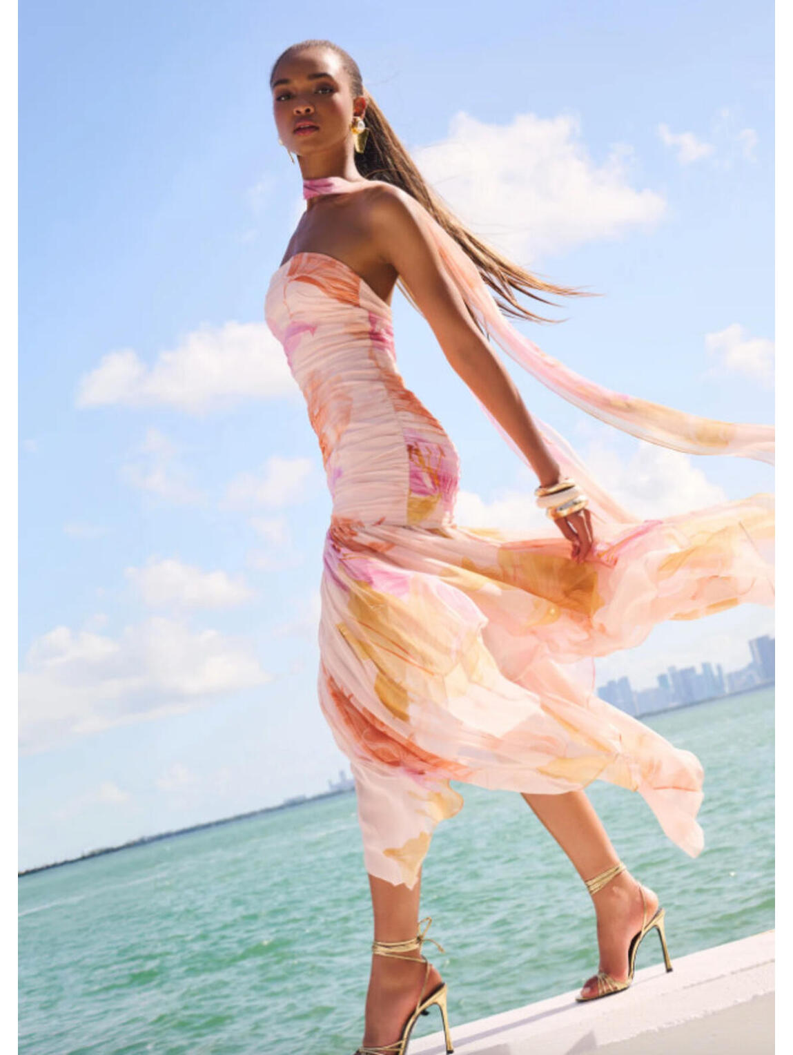 Free People Retrofete Teryn Peche Primavera Chiffon Dress Strapless S $898msrp